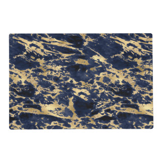Elegant Navy Blue Gold Glitter Marble Design Placemat