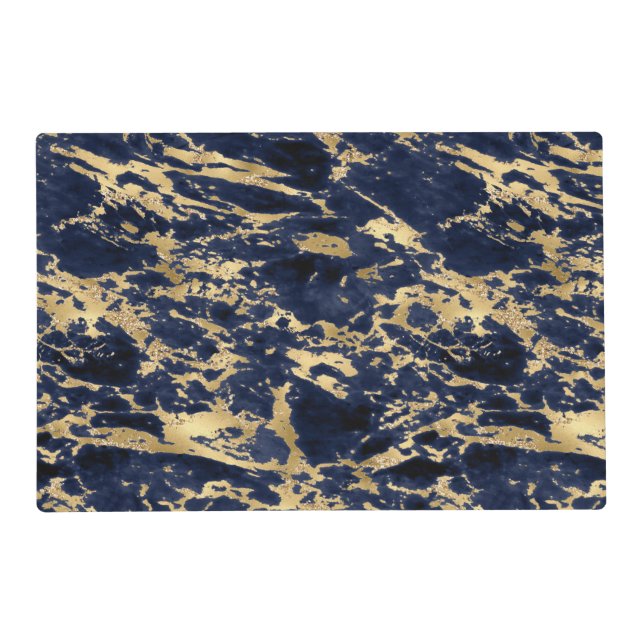 Elegant Navy Blue Gold Glitter Marble Design Placemat (Front)