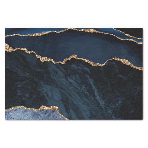 Elegant Navy Blue Gold Glitter Marble Tissue Paper