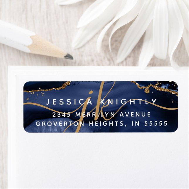 Elegant Navy Blue Gold Glitter Monogram Initials Label (Insitu)