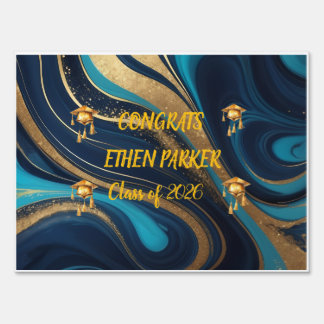 Elegant Navy Blue Gold Graduation 2026 Yard Sign
