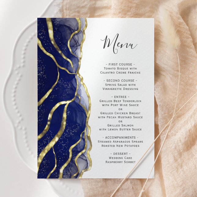 Elegant Navy Blue Gold Ink Wedding Menu (Creator Uploaded)