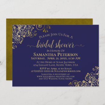 Elegant Navy Blue & Gold Lace Frills Bridal Shower Invitation by ZingerBug at Zazzle