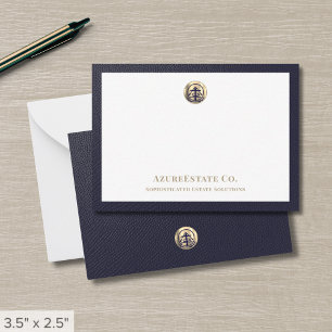 Elegant Navy Blue Gold Logo Note Card