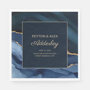 Elegant Navy Blue Gold Marble Agate Wedding Napkins