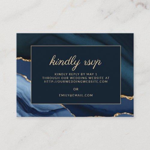 Elegant Navy Blue Gold Marble Agate Wedding RSVP E Enclosure Card