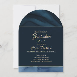 Elegant Navy Blue Gold Marble Arch Graduation Invitation