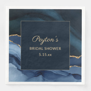 Elegant Navy Blue Gold Marble Bridal Shower Paper Paper Dinner Napkins