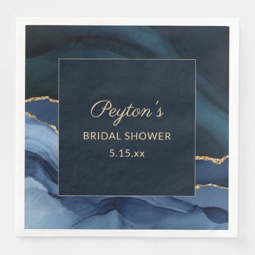 Elegant Navy Blue Gold Marble Bridal Shower  Paper Paper Dinner Napkins