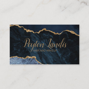 Elegant Navy Blue Gold Marble Hair Makeup Business Card