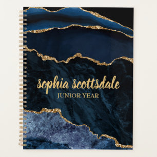 Elegant Navy Blue Gold Marble Junior Year Planner