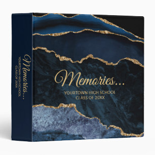 Elegant Navy Blue Gold Marble Memories School Year 3 Ring Binder
