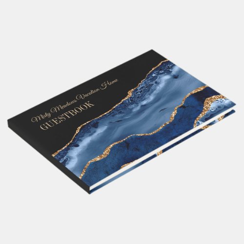 Elegant Navy Blue Gold Marble Vacation Rental Guest Book