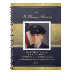 Elegant Navy Blue & Gold Memorial Guest Book