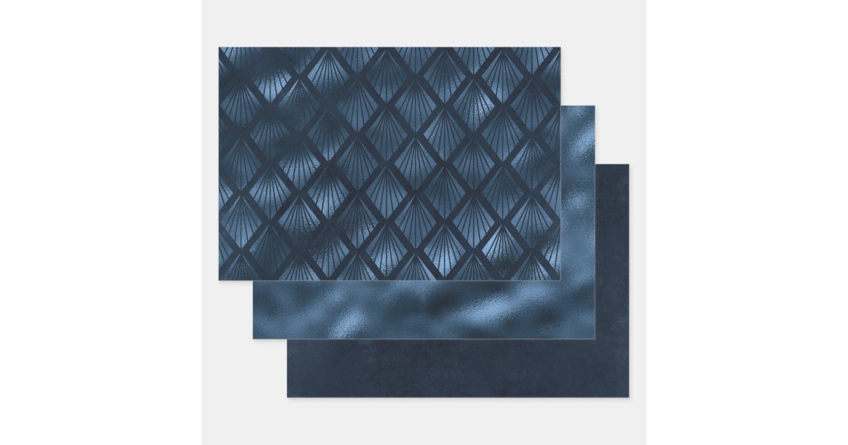 Elegant Navy Blue Gold Metallic Art Deco Wrapping Paper Sheets | Zazzle