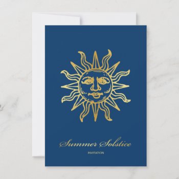 Elegant Navy Blue & Gold Metallic Summer Solstice Invitation by AV_Designs at Zazzle