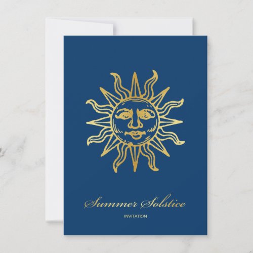 Elegant Navy Blue  Gold Metallic Summer Solstice Invitation