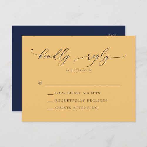 Elegant Navy Blue  Gold Minimal Wedding RSVP Postcard