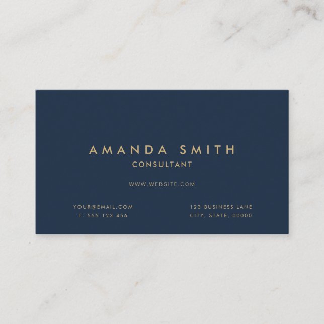 Elegant Navy Blue Gold Modern Professional Business Card (Front)