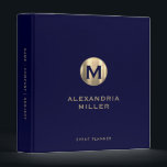 Elegant Navy Blue Gold Monogram Event Planner 3 Ring Binder<br><div class="desc">Keep all your event planning organized with this elegant navy blue and gold monogram binder. The front design features a large brushed gold monogram initial with your name below in gold classic block typography and "Event Planner" in modern sans serif font. The spine can be customized with your own text....</div>