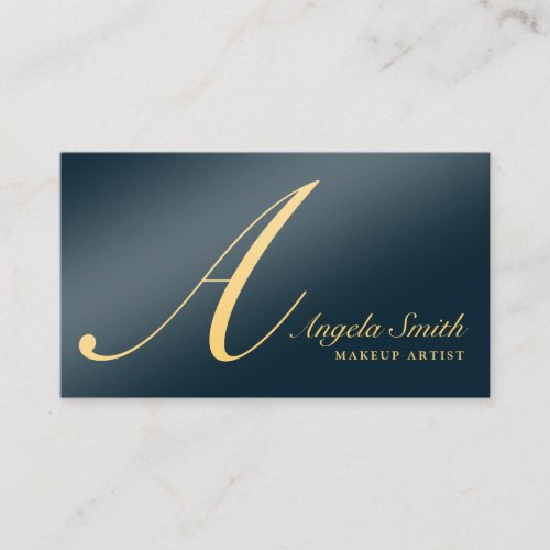 Elegant navy blue gold monogram initial classy business card