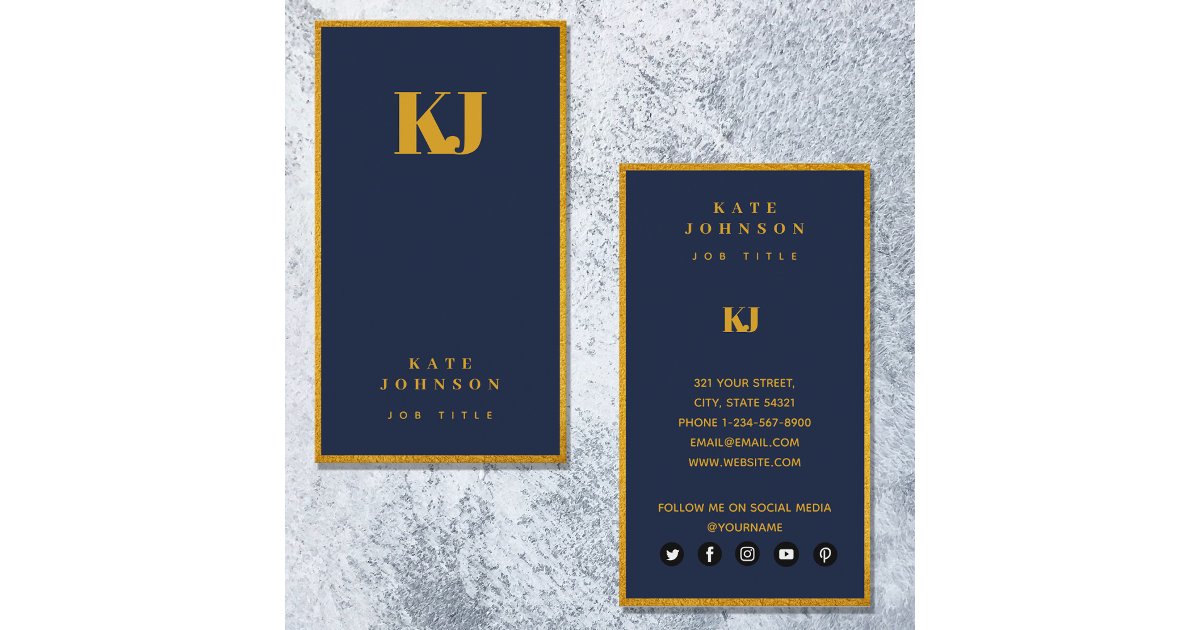 Elegant Navy Blue Gold Monogram Initials Business Card | Zazzle