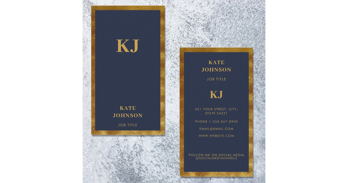 Elegant Navy Blue Gold Monogram Initials Business Card | Zazzle