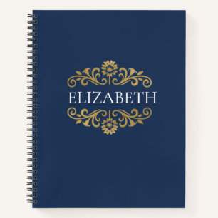 Elegant Navy Blue Gold Monogram Notebook