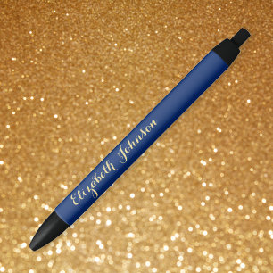 Elegant Navy Blue Gold Name Trendy Office Business Pen