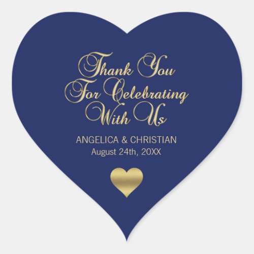 Elegant Navy Blue Gold Nautical Thank you Wedding Heart Sticker