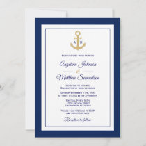 Elegant Navy Blue Gold Nautical Wedding QR code Invitation