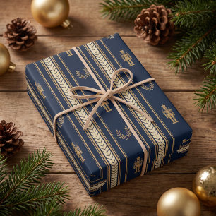 Elegant Navy Blue & Gold Nutcracker Christmas Wrapping Paper Sheets