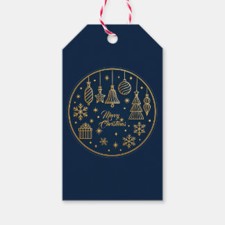 Elegant Navy Blue Gold Ornament Christmas Gift Tag