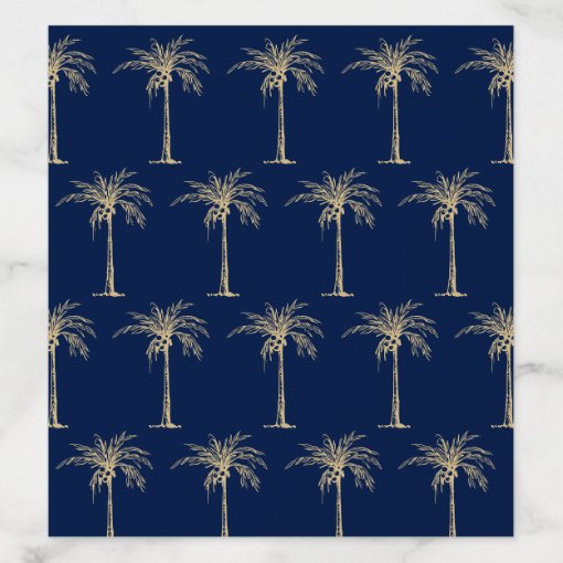 Elegant Navy Blue Gold Palm Tree Wedding Envelope Liner | Zazzle