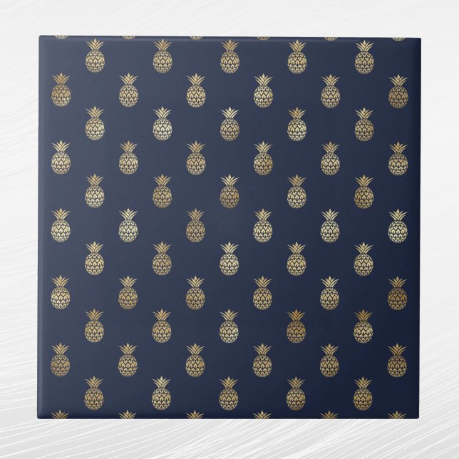Elegant Navy Blue Gold Pineapple Ceramic Tile (Creator Uploaded)