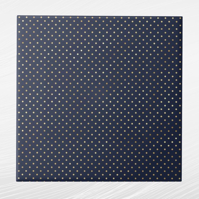 Elegant Navy Blue Gold Polka Dots Ceramic Tile (Creator Uploaded)