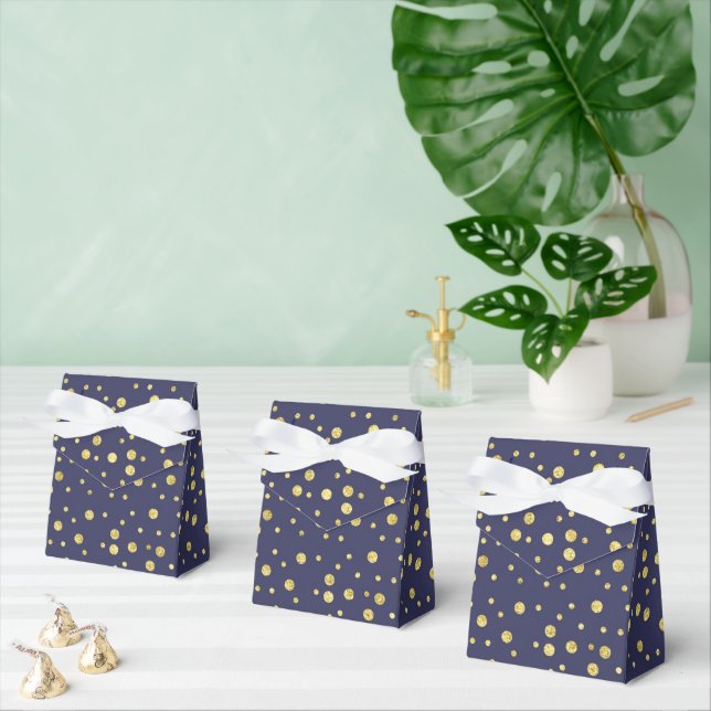 Elegant Navy Blue Gold Polka Dots Favor Box (Multiple)