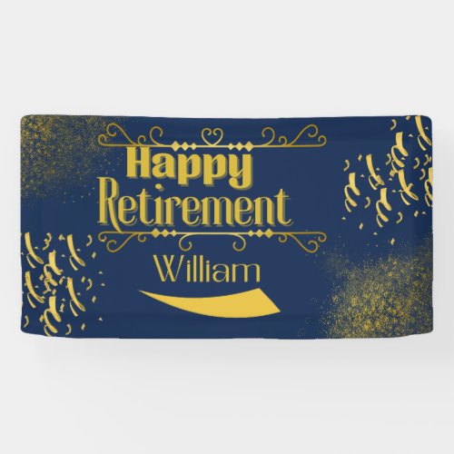 Elegant Navy Blue  Gold Retirement  Banner