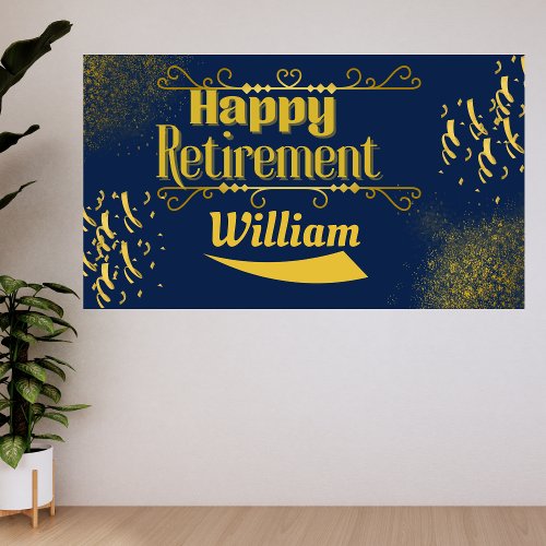 Elegant Navy Blue & Gold Retirement  Banner
