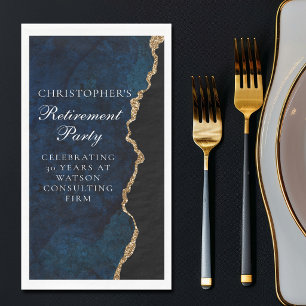 Elegant Navy Blue Gold Retirement Party Custom Paper Guest Towels