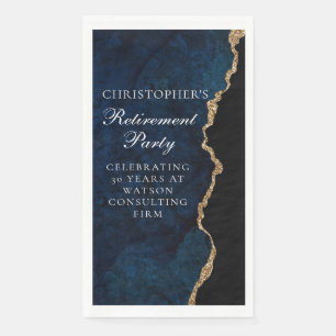 Elegant Navy Blue Gold Retirement Party Custom Paper Guest Towels