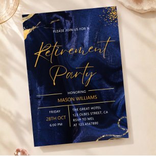 Elegant Navy Blue Gold Retirement Party  Invitation