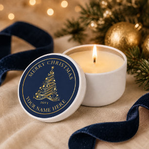 Elegant Navy Blue Gold Ribbon Christmas Tree Mini Candle Favors