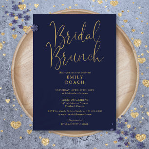 Elegant Navy Blue Gold Script Bridal Bunch Shower Invitation