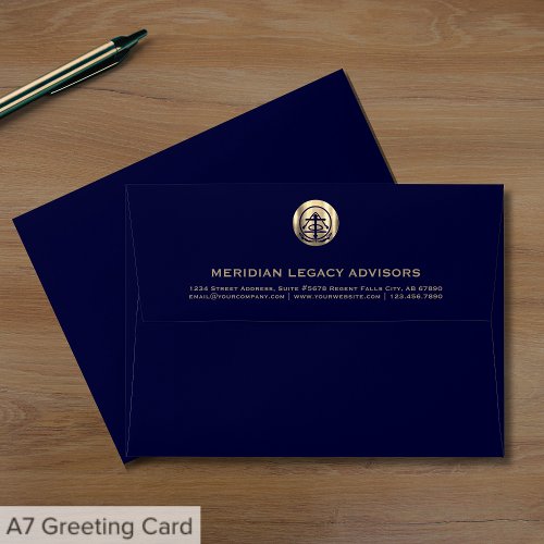 Elegant Navy Blue Gold Seal Logo Envelope
