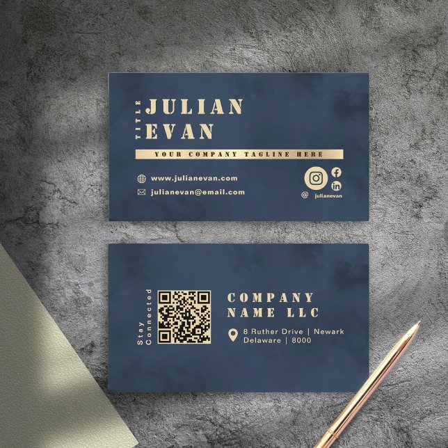 Elegant Navy blue & Gold Shiny Bold Typography Business Card (Elegant Navy blue & Gold Shiny Bold Typography Business Card)