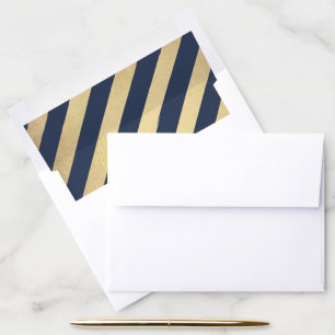 Elegant Navy Blue Gold Stripes Preppy Chic Glam Envelope Liner