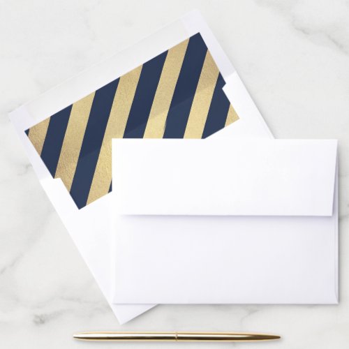 Elegant Navy Blue Gold Stripes Preppy Chic Glam Envelope Liner