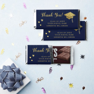 Elegant Navy Blue Gold Thank You 2025 Graduation Hershey Bar Favors