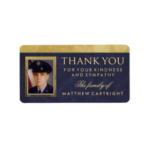 Elegant Navy Blue Gold Thank You Photo Sympathy Label
